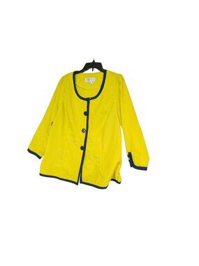 Allison Woods Womens Yellow Jacket With Navy Trim & Button Details Size 16W 100%